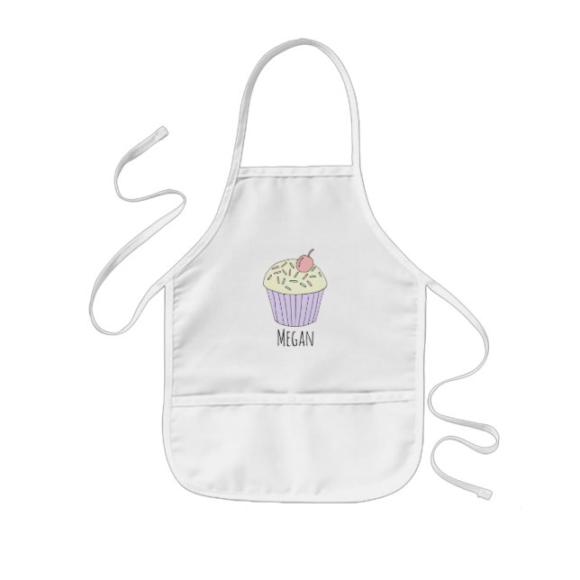 Cool Girl's Doodle Cupcake Muffin Baker with Name Kids Apron (Front)