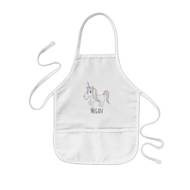 Cool Girl's Doodle Magical Unicorn with Name Kids Apron (Front)