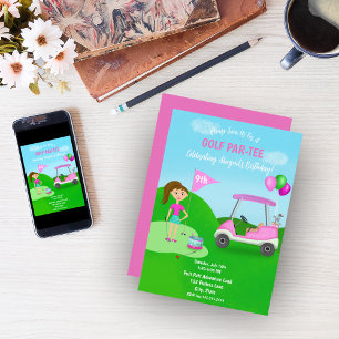 Cool Girl's Golfing Themed Birthday Party Invitation