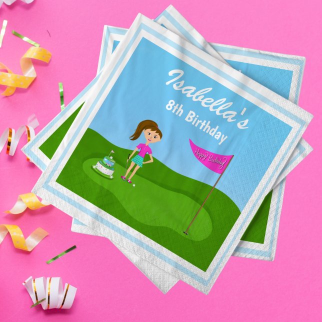 Cool Girl's Golfing Themed Birthday Party Napkin (Enjoy your golf themed girls birthday party with these cute napkins.)