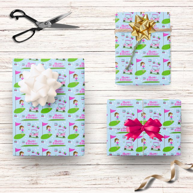Cool Girl's Golfing Themed Birthday Party Wrapping Paper Sheet (Creator Uploaded)