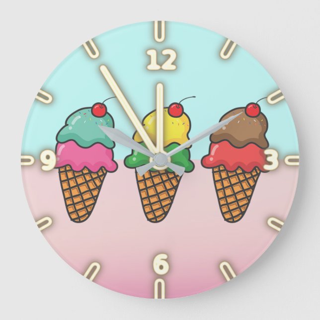 Cool Girly  Colourful Ice Cream Cones Large Clock (Front)