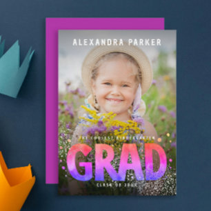 Cool Girly Graduate Purple Pink Gradient Photo Announcement