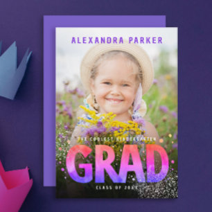 Cool Girly Graduate Purple Pink Gradient Photo Announcement