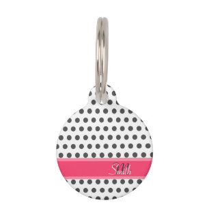 Cool girly monogram grey large polka dots pattern pet tag
