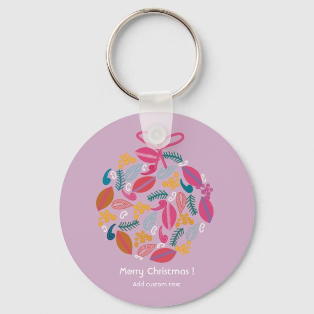 cool girly pink christmas customised    key ring (Front)