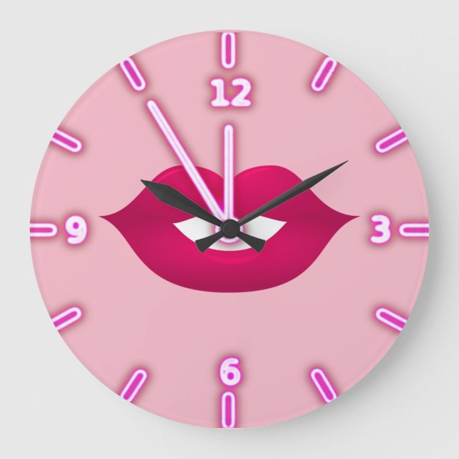 Cool Girly  Trendy Lips -Personalised Large Clock (Front)