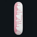 Cool Glam Pink Sparkle Dripping Glitter Skateboard<br><div class="desc">Girly Cool Blush Pink Sparkle Dripping Glitter Skateboard with faux glitter drips and your personalised name on a chic white background. Easy to customise and perfect for your glitter aesthetic. Please contact us at cedarandstring@gmail.com if you need assistance with the design.</div>