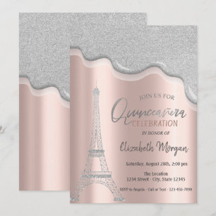 Cool Glitter Drips,Eiffel Tower Quinceañera Invitation