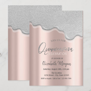Cool Glitter Drips Rose Gold Quinceañera Invitation