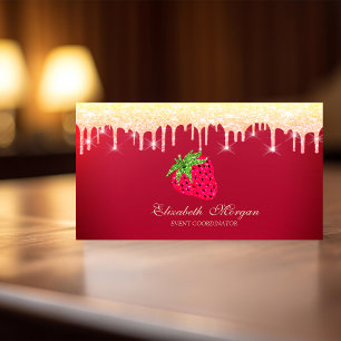 Cool Glitter Drips Strawberry Red Business Card