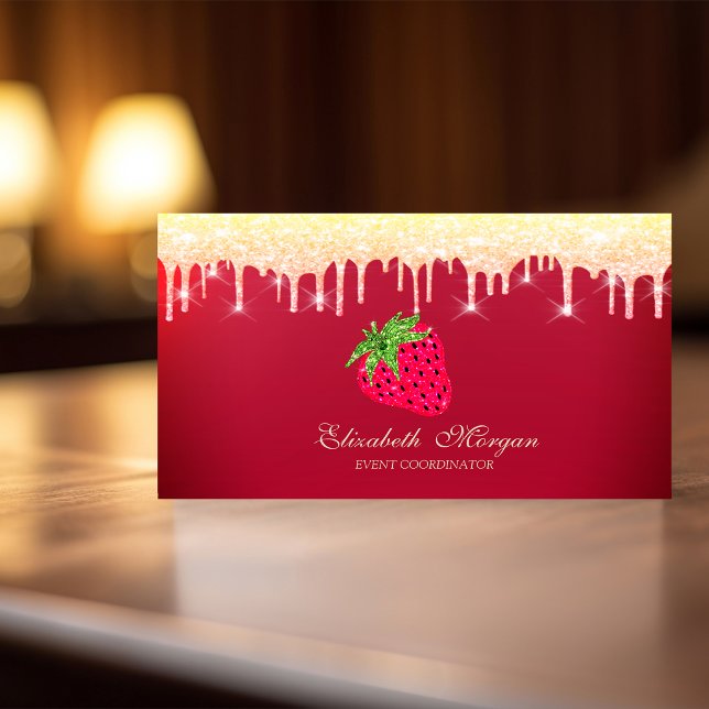 Cool Glitter Drips Strawberry Red Business Card (Creator Uploaded)