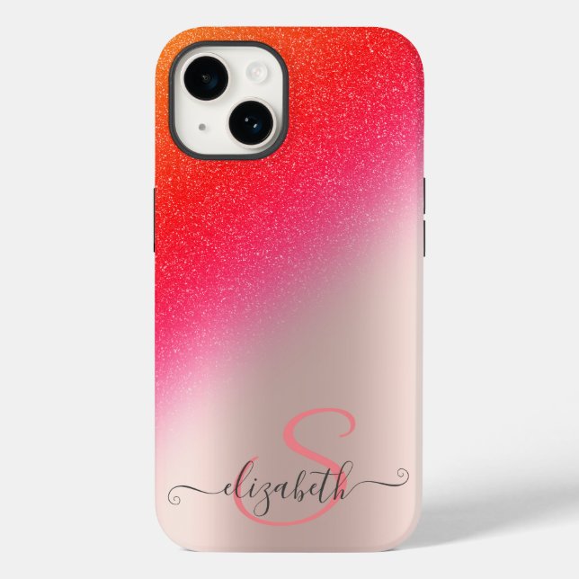 Cool Glitter Ombre Rose Gold Monogram  Case-Mate iPhone Case (Back)