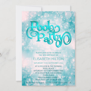 Cool glitter script pool party birthday  invitation