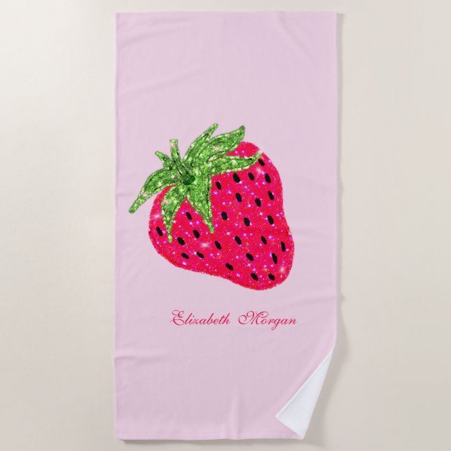 Cool Glitter Strawberry Pink Beach Towel (Front)