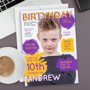 Cool Glossy Purple Yellow Magazine Cover Photo  Invitation