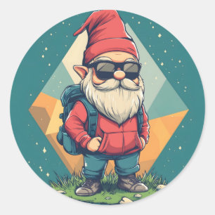 Cool Gnome on an Adventure: Fun Illustration Classic Round Sticker