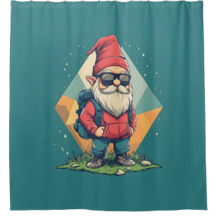 Cool Gnome on an Adventure: Fun Illustration Shower Curtain