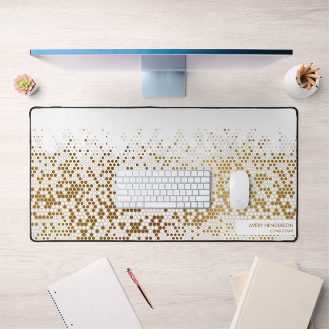 Cool Gold Abstract Custom Name Monogram any Text  Desk Mat (Office 1)