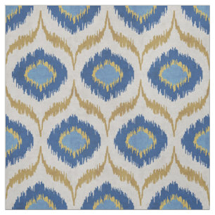 Cool gold and blue ikat tribal pattern fabric