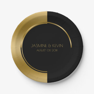 Cool Gold & Black Modern Geometric Design Paper Plate