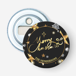 Cool Gold Black Stars Custom Merry Christmas Bottle Opener