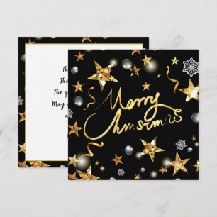 Cool Gold Black Stars Metallic Fashion Merry Xmas  Holiday Card
