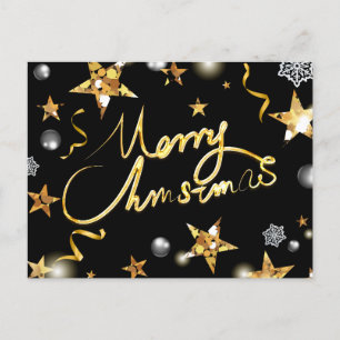 Cool Gold Black Stars Metallic Fashion Merry Xmas Holiday Postcard