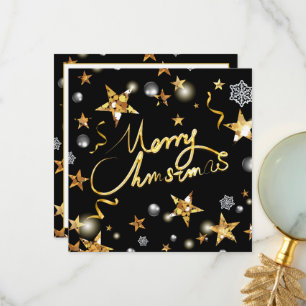 Cool Gold Black Stars Metallic Fashion Merry Xmas  Thank You Card