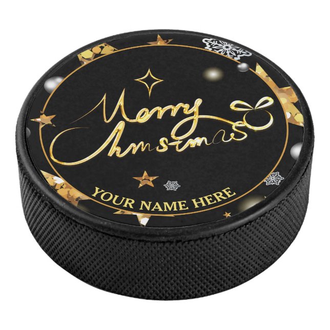 Cool Gold & Black Stars Metallic Fashion Xmas Hockey Puck (3/4)