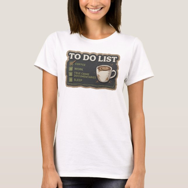Cool Gold COFFEE WORK TRUE CRIME Graphic Tee (Front)