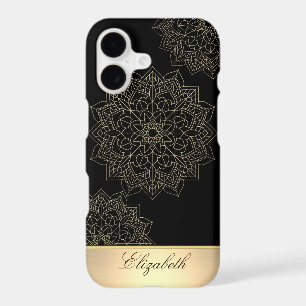 Cool Gold Floral Mandala, Black -Personalised