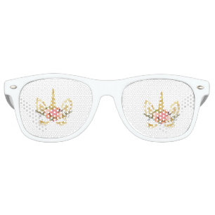 Cool Gold Glitter Unicorn Face Retro Sunglasses