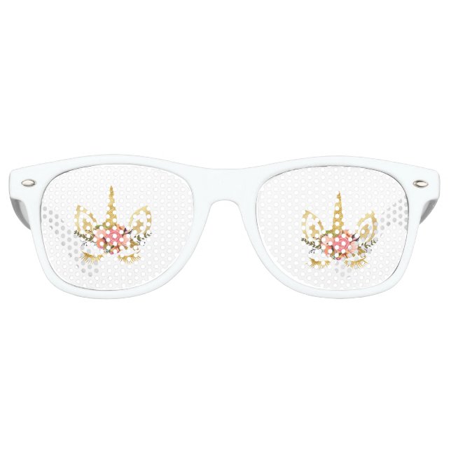 Cool Gold Glitter Unicorn Face Retro Sunglasses (Front)