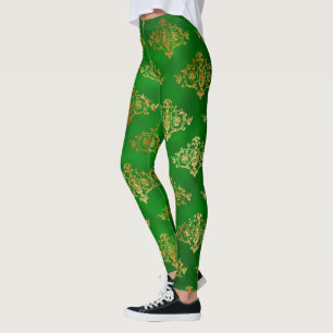 cool gold green foil pattern womens leggings