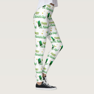 Cool Gold Green Hats Happy St. Patrick Day Phrases Leggings