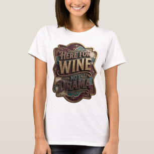 Cool Gold HERE FOR WINE NOT DRAMA Slogan Tee