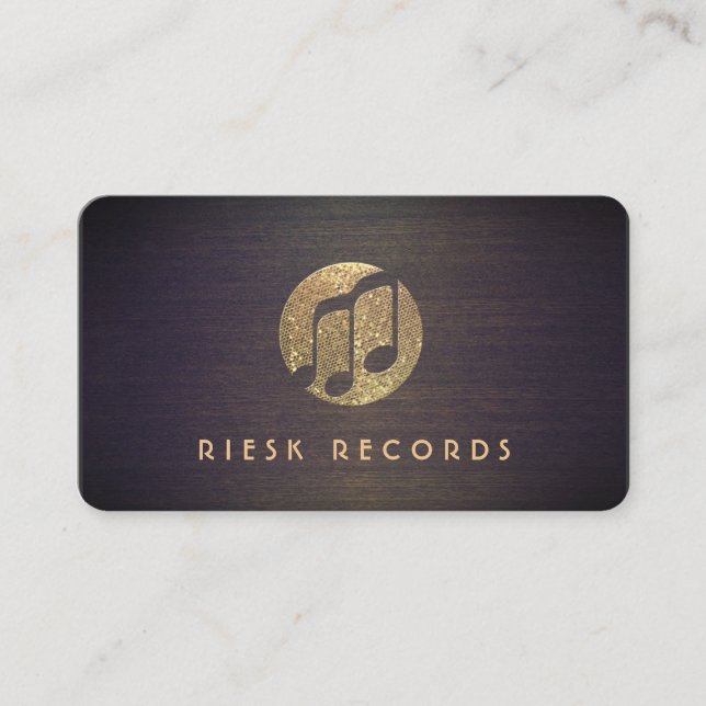 Cool Gold Music Notes Logo Retro Musician Business Card (Front)