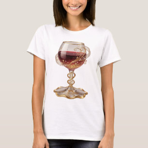 Cool Gold RED WINE GLASS 3D Text Art T-Shirt