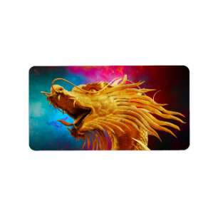 Cool Golden Dragon colourful Thailand background Label