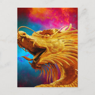Cool Golden Dragon colourful Thailand background Postcard