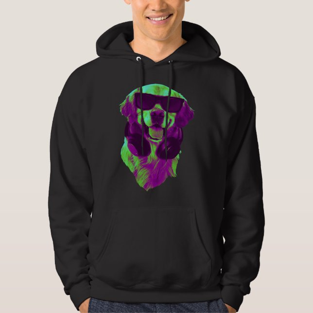 Cool Golden Retriever DJ with Headphones & Sunglas Hoodie (Front)