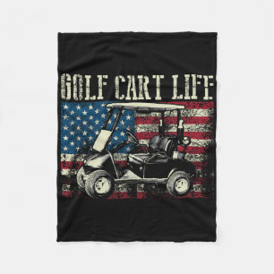 Cool Golf Cart Vintage Us Flag Funny Golfing Gift Fleece Blanket