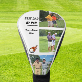 Cool Golf Gift For Dad Custom 3 Photo & Name White Head Cover