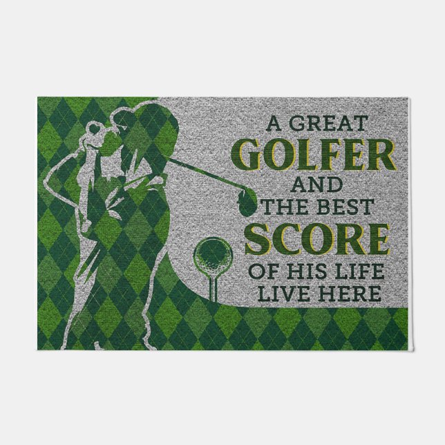 Cool Golfer And His Best Score Doormat (Front)