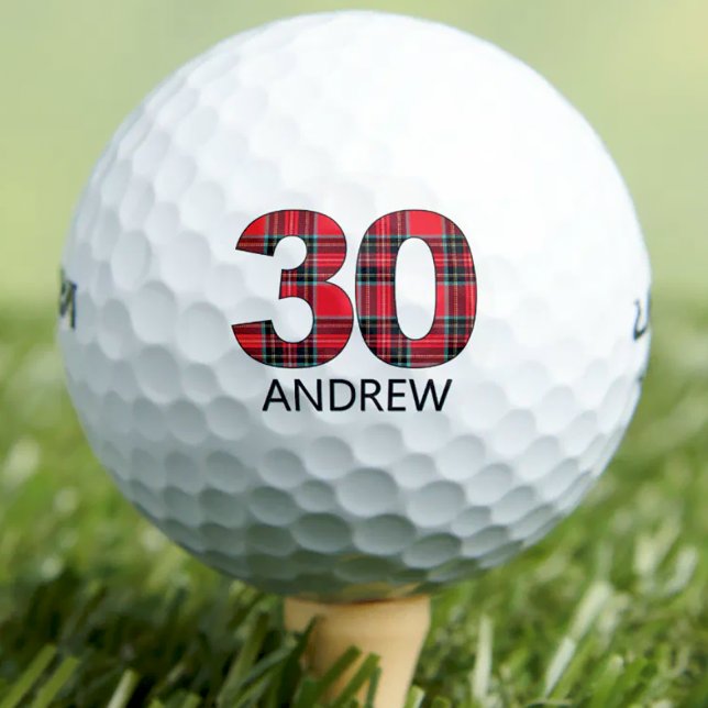 Cool Golfer Gift 30th Birthday red plaid design 30 Golf Balls (Creator Uploaded)