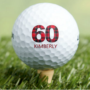 Cool Golfer Gift 60th Birthday red plaid design 60 Golf Balls