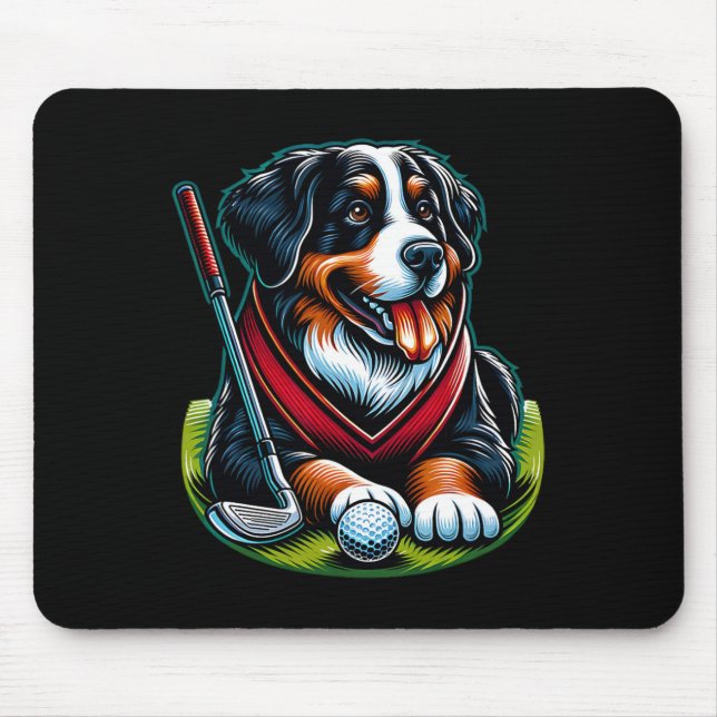 Cool Golfer With Bernese Mountain Dog  Mouse Pad (Front)