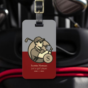 Cool Golfer with Golf Clubs Elegant Red Luggage Tag