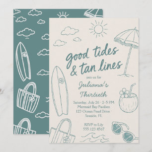 Cool Good Tides & Tan Lines Beach Celebration Invitation